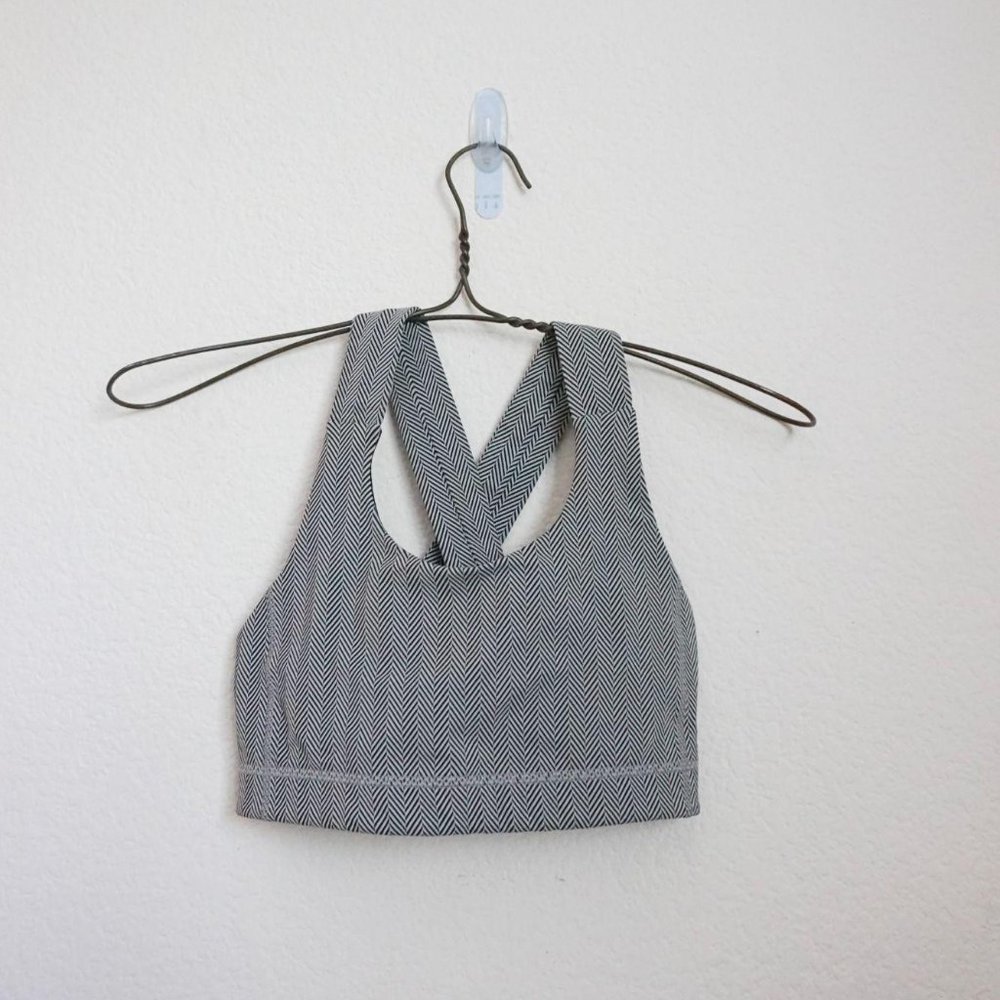 Lululemon grey herringbone criss cross sports bra